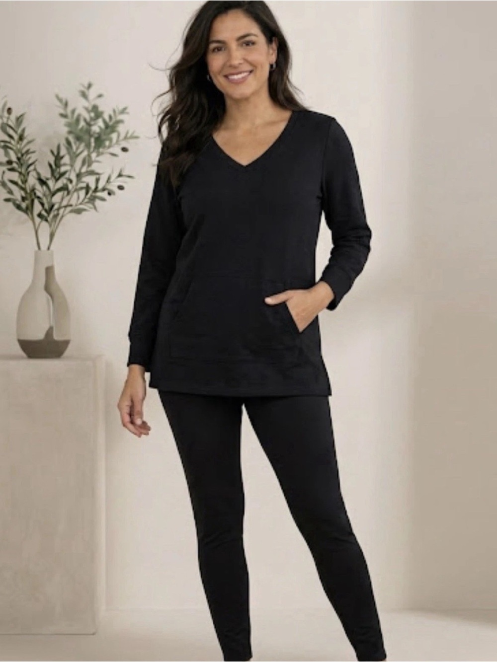 Cuddl Duds Regular Comfortwear Tunic & Legging Lounge Set Black S NEW A650931